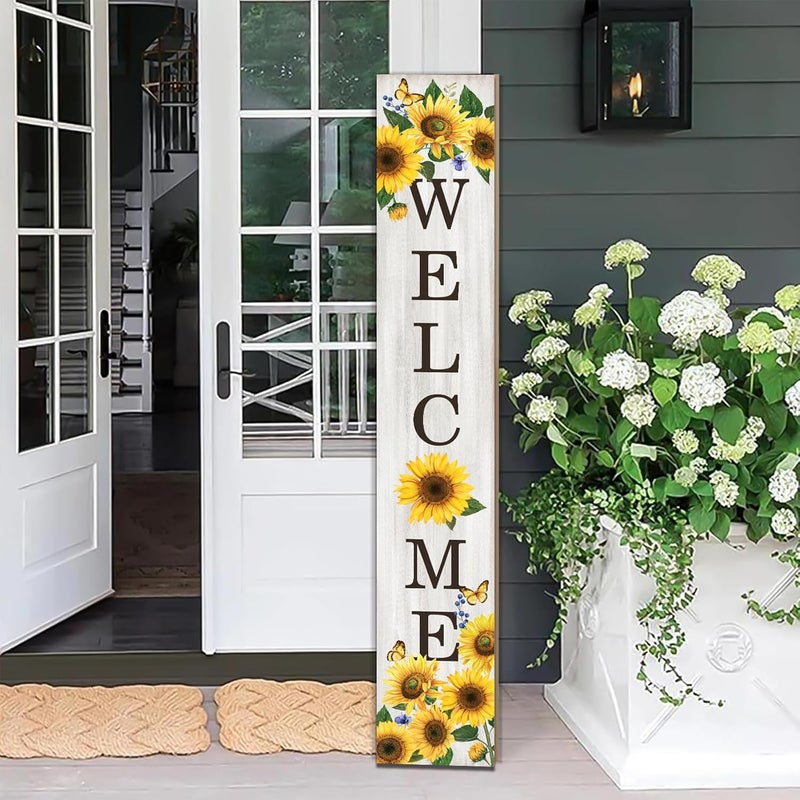 Seimip Sumflower Porch Sign Welcome Sign For Front Porch Fall Sunflowers Home Decor Sunshine Welcome Sign for Indoor Outdoor Garden Wooden Vertical Sign For Patio Front Door Porch Wall Yard - Image 1